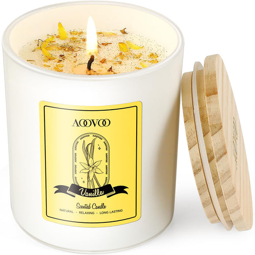 Vanilla Soy Candles Gift for Women - Aromatherapy Candle with Crystals Inside, 10oz Natural Soy Wax Candles