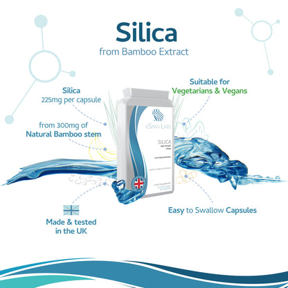 Silica 225mg - 90 Capsules - A Potent Highly Bioavailable Form - Naturally Sourced from Bamboo Extract - One-A-Day Vegan Capsules to Support Healthy Hair, Nails and Skin - Made in The UK