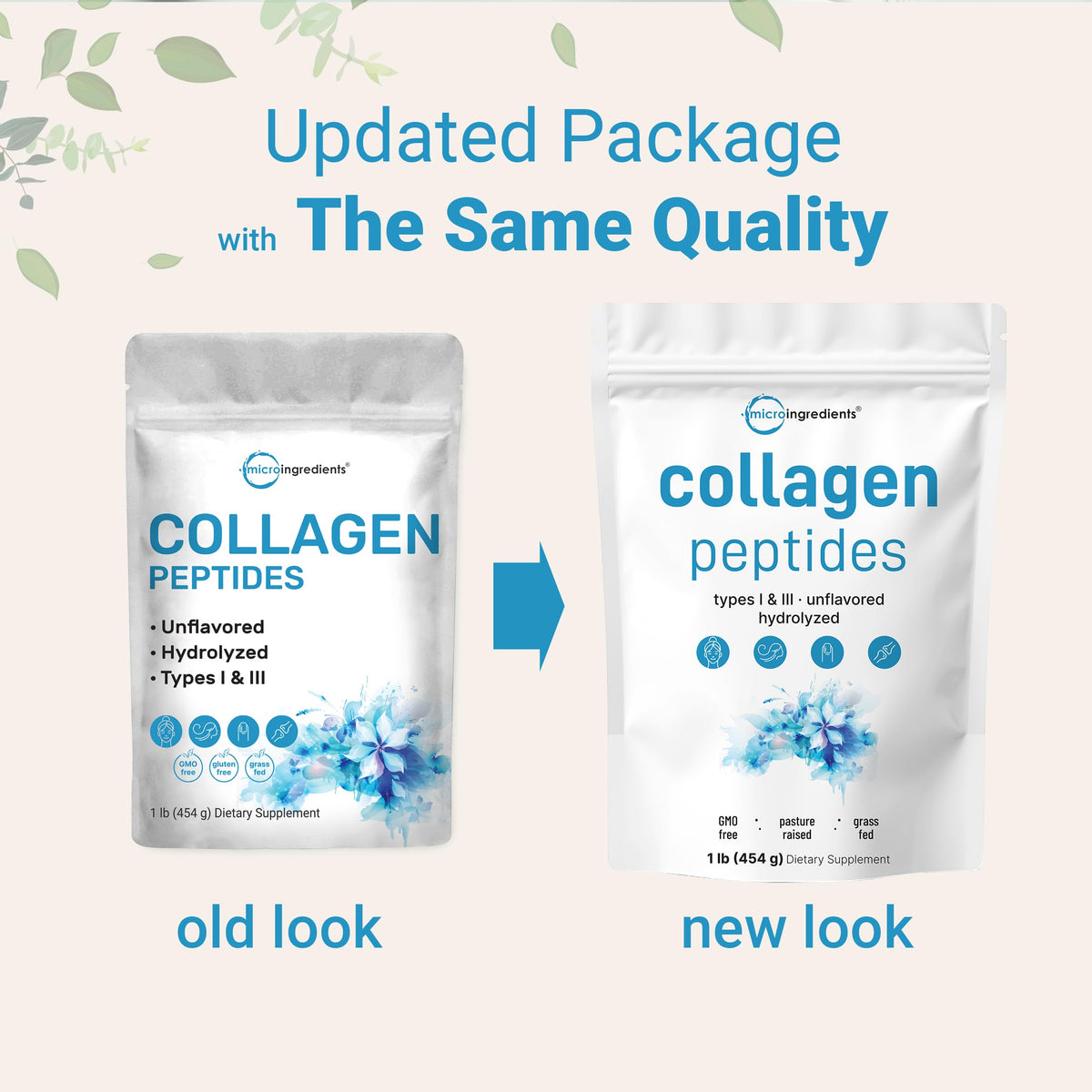 Micro Ingredients Hydrolyzed Collagen Peptides Powder, 1 lb - Type I & III Collagen for Women & Men - Unflavored Bovine Collagen Protein - Easy Dissolve, Paleo, Non-GMO