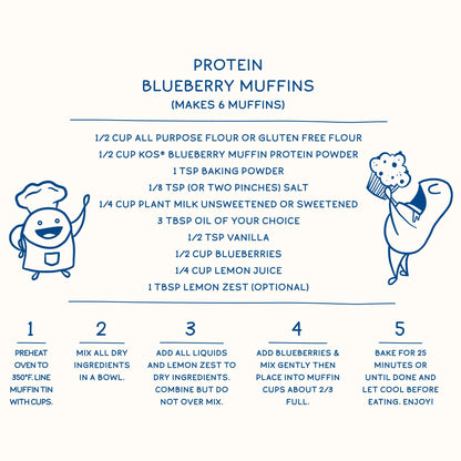 KOS Plant Based Protein Powder, Blueberry Muffin - Organic Pea Protein Superfood