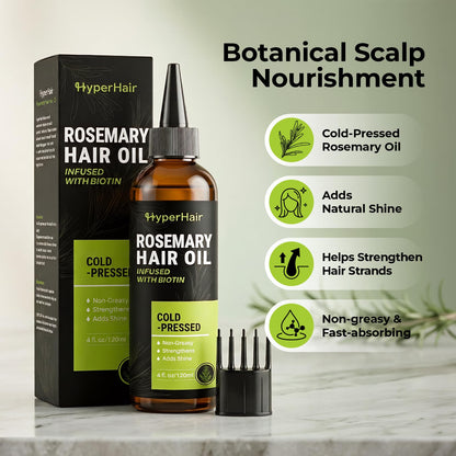 HyperHair Rosemary Oil for Hair Growth, Cold-Pressed Rosemary Oil with Biotin, Nourishing Hair Growth Oil for Scalp Care, Thicker-Looking Hair, Stronger Strands & Split End Care, 4 Fl Oz