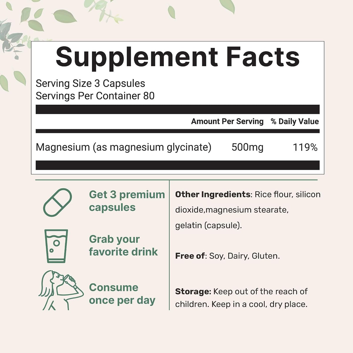 Micro Ingredients Magnesium Glycinate 500mg Per Serving, 240 Capsules - Potent Elemental Form, Chelated, High Absorption - Healthy Muscle, Bones, & Mood Support Supplement - Non-GMO
