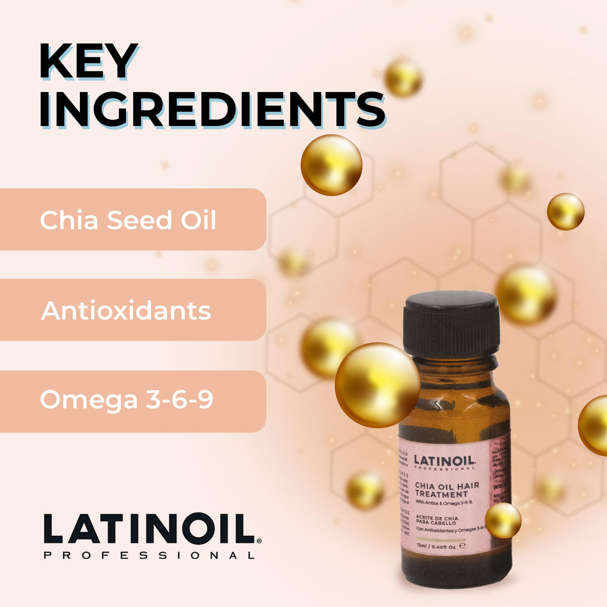 LATINOIL - Chia Oil Hair Treatment, Oil for Hair Frizz and Dryness, Hair Oil Treatment with Chia Seed Oil, Amino acids, Omegas, and Hyaluronic Acid, 12 ml Hair Oil, 6-Pack