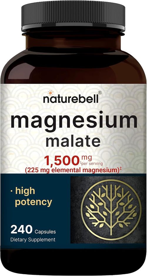 NatureBell Magnesium Malate 1,500mg, 240 Capsules - Chelated for High Absorption - Energy & Nervous System Support - Non-GMO, Gluten-Free