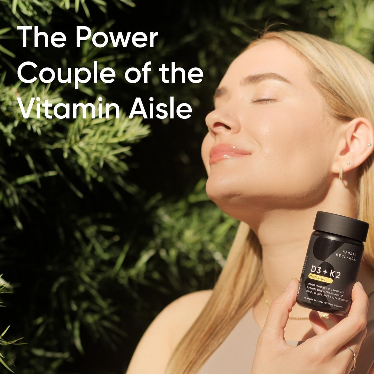 Sports Research Vegan Vitamin D3 + K2 Supplement with Organic Coconut Oil - 5000iu