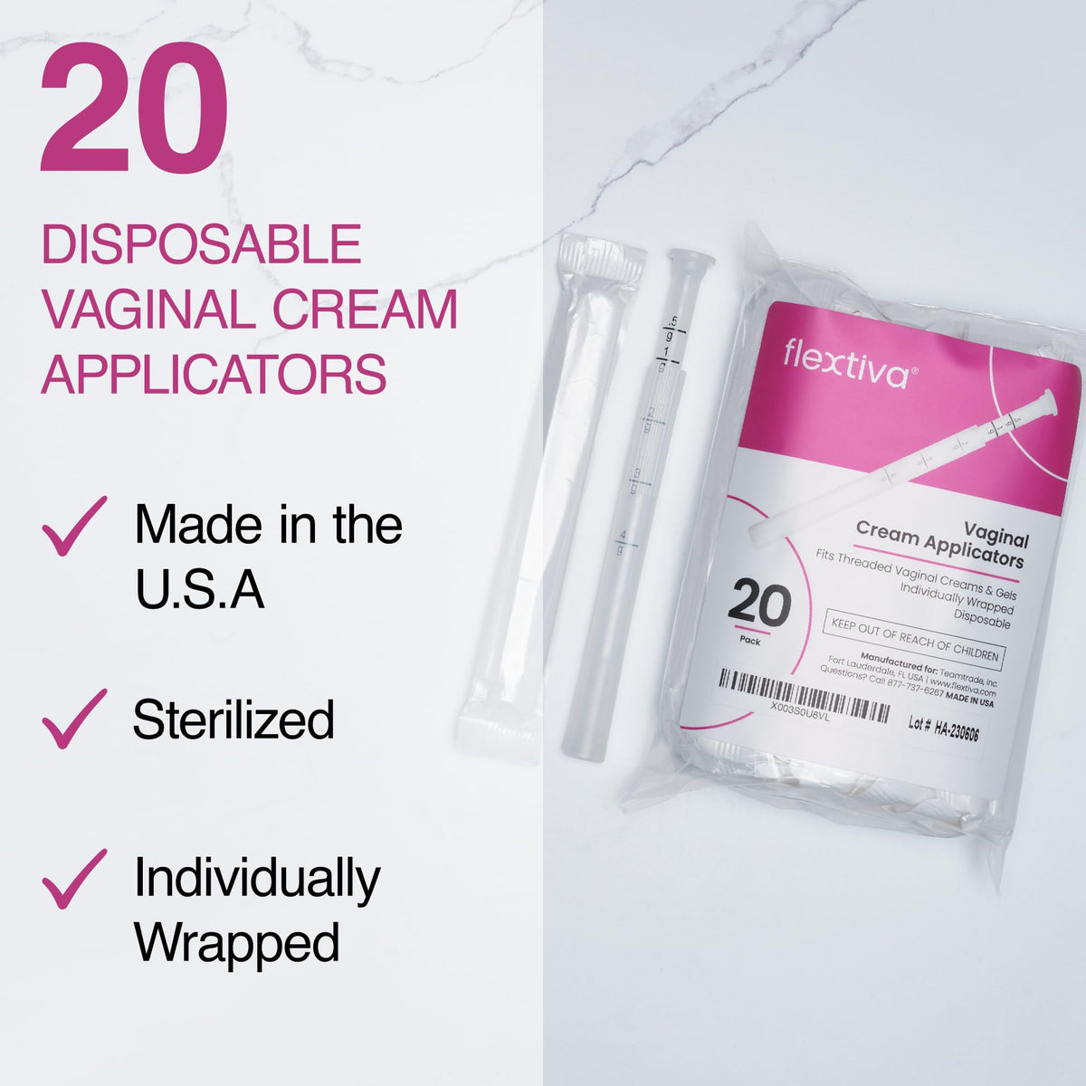 Flextiva Disposable Plastic Vaginal Cream Applicators - Threaded End to Fit OTC Gel or Cream Products