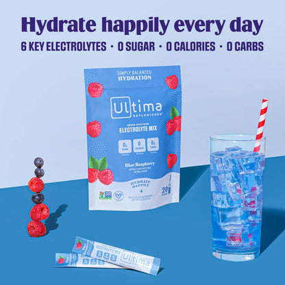 Ultima Replenisher Daily Electrolyte Drink Mix - Blue Raspberry, 20 Stickpacks - Hydration