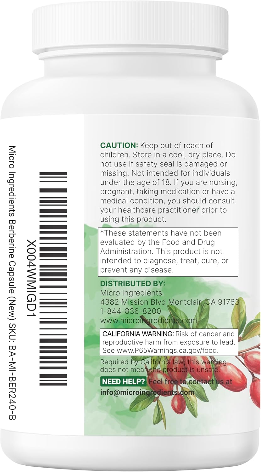 Micro Ingredients Berberine with Ceylon Cinnamon, 240 Veggie Capsules - High Absorption Berberine HCI Supplement + Turmeric Root & Cinnamon Bark Extract - Non-GMO, Gluten Free