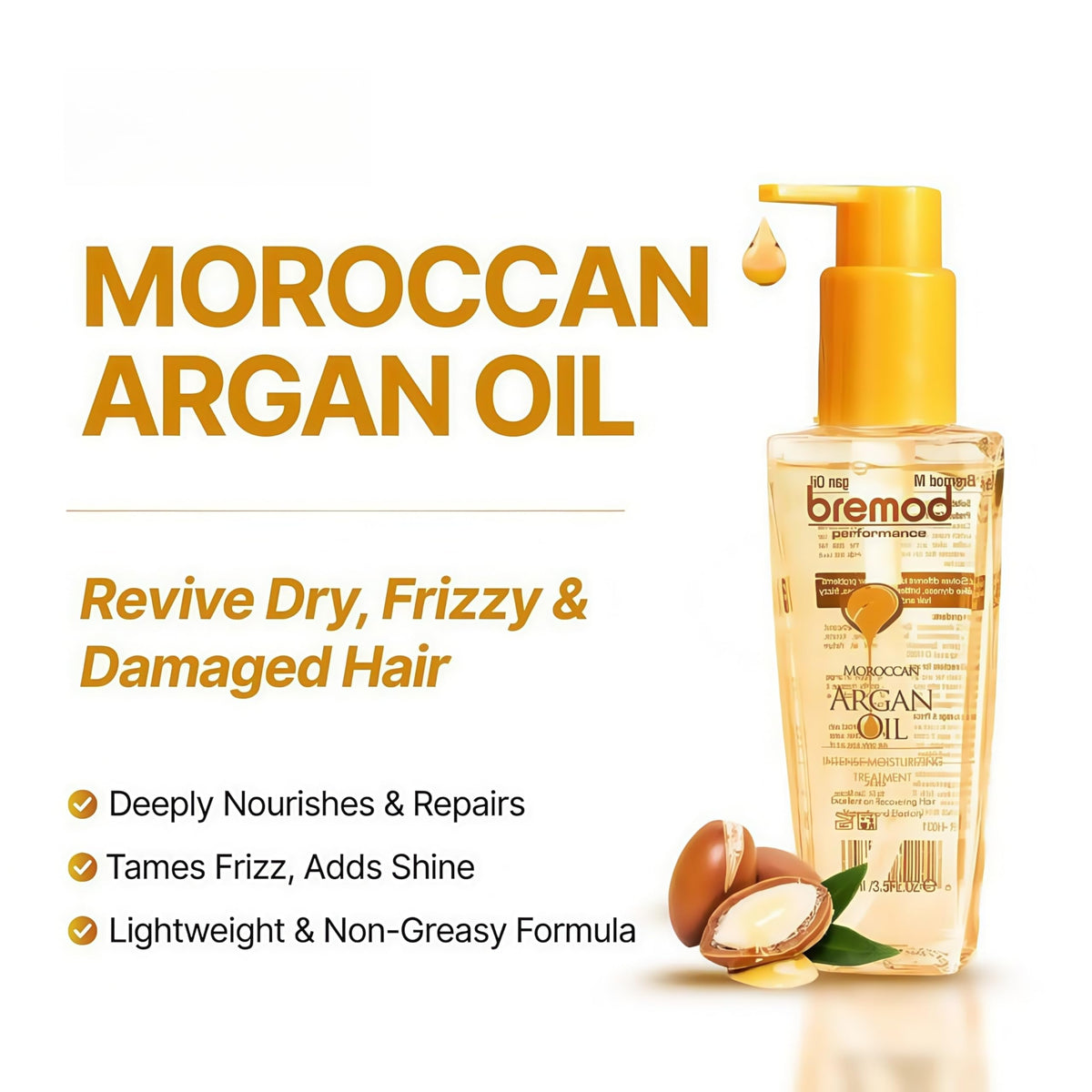 Leave-In Moroccan Argan Oil Hair Oil - Vitamin E Oil& Keratin Hair Treatment for Repairing Dry, Frizzy & Damaged Hair - Deep Nourishing Hair Serum, Anti-Frizz & Split End Repair 3.3Fl Oz