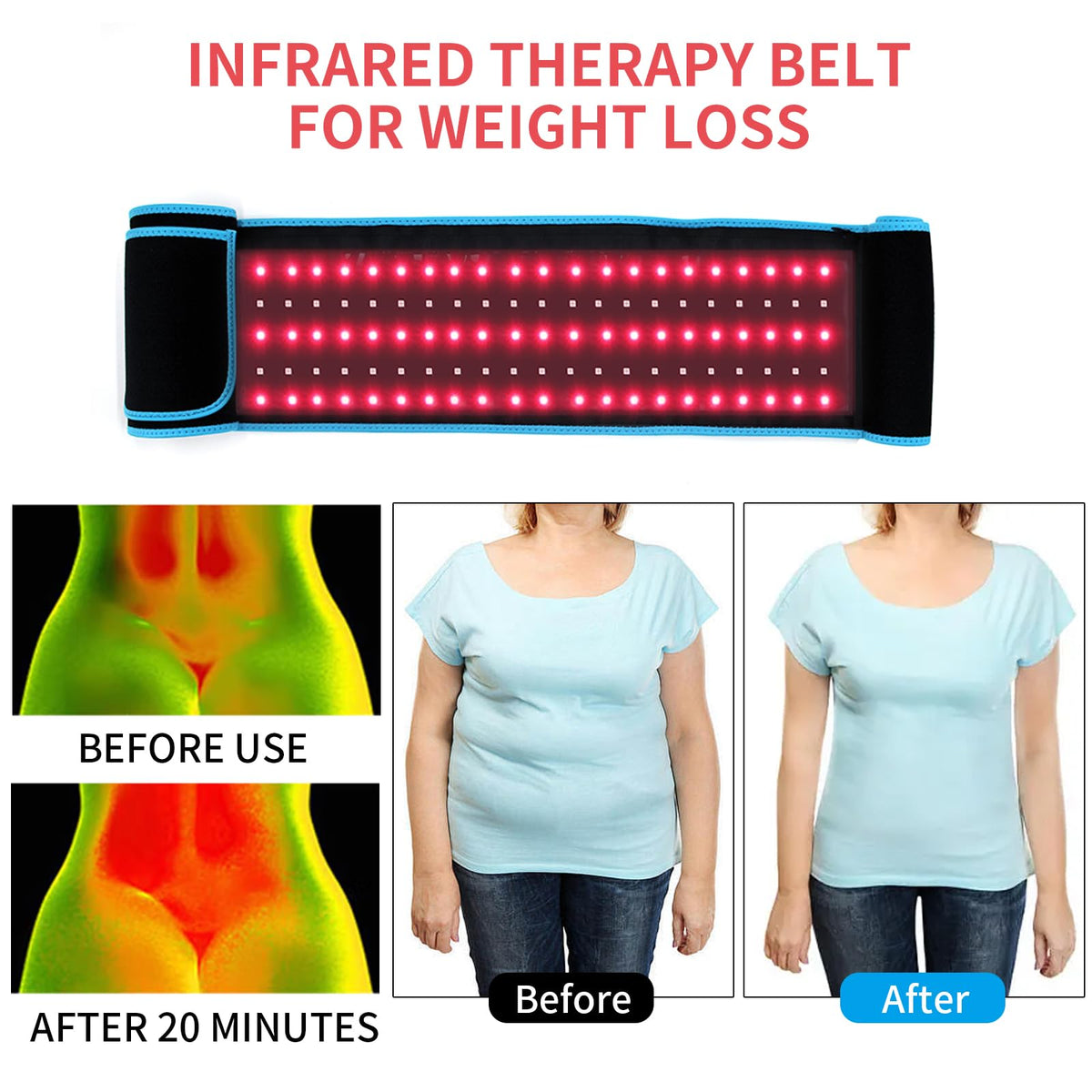 Red Light Infrared Therapy Belt: Pain Relief Device LED Red Light Therapy Lamp Near Body Large Pad Wrap