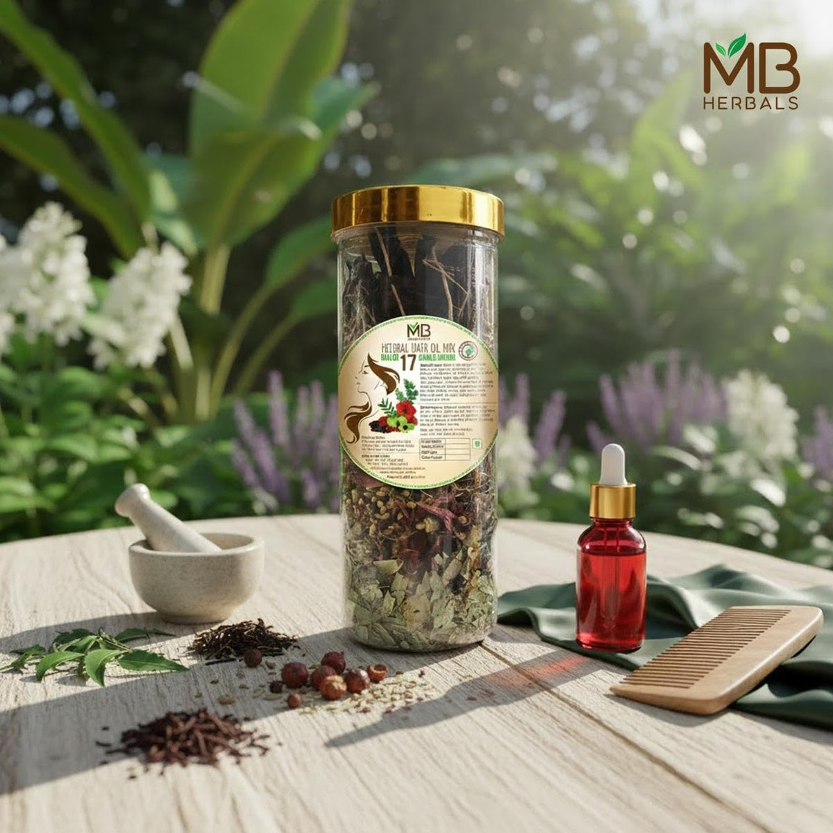 MB Herbals Hair Oil Mix - 17 Whole Herbs Blend for DIY Hair Oil - Amla, Hibiscus, Neem, Fenugreek, Curry Leaves, & More - Traditional Herbal Mix - 3.5 oz (100g)