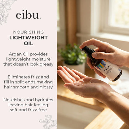 CIBU Nourishing Argan Oil Hair Serum - Anti-Frizz, Heat Protectant & Anti-Breakage Formula - Lightweight Hair Treatment - 4 Ounces