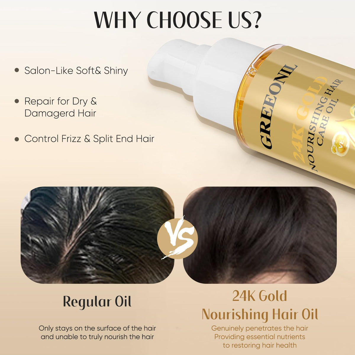 GREEONIL Hair Oil with Argan Oil, Coconut Oil, Olive Oil, Vitamin E for Nourish Hair, Smooth Frizz, Add Shine, Hair Treatment Oil for Women Men Frizzy Damaged Fine Curly Hair, Leave-in, 2Pack
