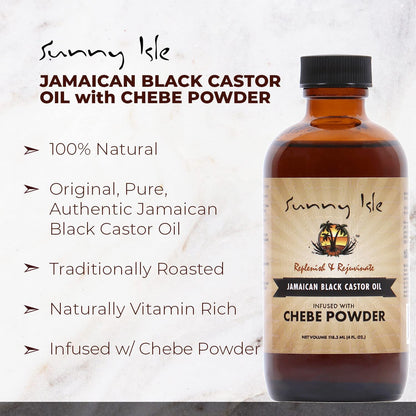 Sunny Isle Jamaican Black Castor Oil With Chebe Powder - For Hair Growth & Moisture - 4 oz