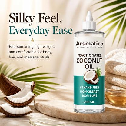 Aromatico Pure Fractionated Coconut Oil, Cold Pressed for Healthy Hair & Skin, Natural solution for Moisturised Skin, Hair Care & Body - 7 fl oz