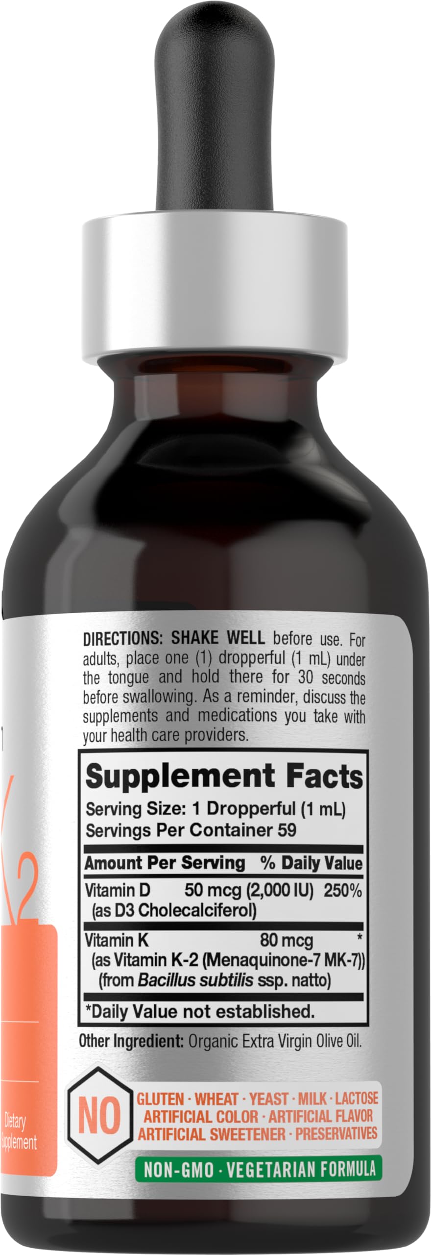 Horbäach Vitamin D3 + K2 Liquid Drops - with MK7 - 2 Fl Oz - Vegetarian - Non-GMO