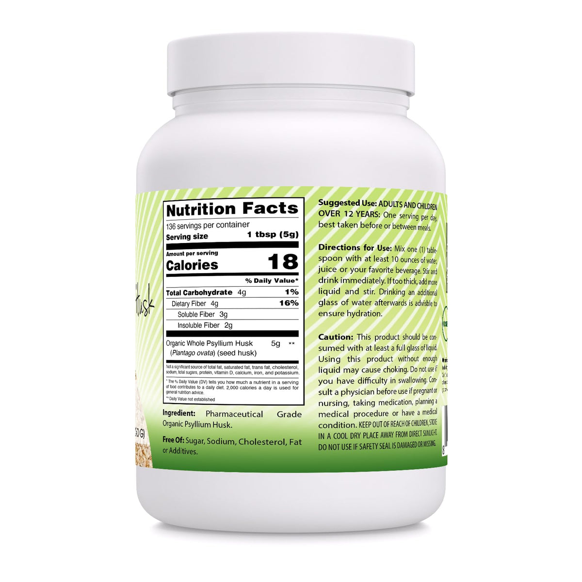 Amazing India USDA Organic Whole Psyllium Husk Powder Supplement - 5 Grams Per Serving - Non-GMO - Gluten Free - Made in USA (24 Oz - 1 Pack)