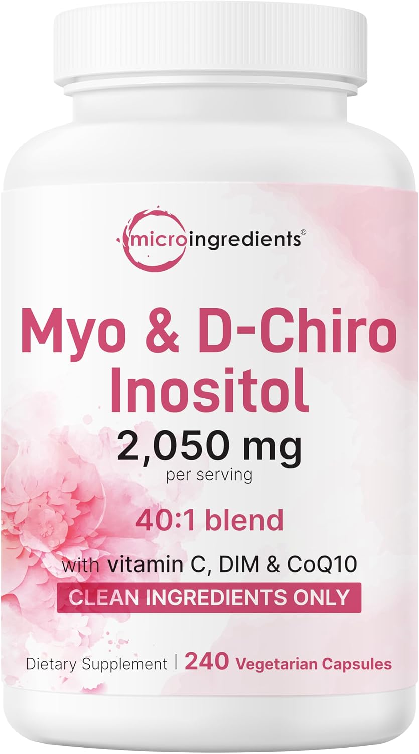Myo-Inositol & D-Chiro Inositol 2,050mg - 240 Veggie Capsules + Vitamin C, Folate, DIM, & CoQ10 - Inositol Supplement for Women - 40:1 Ratio - Hormonal Balance & Ovarian Support - Filler Free