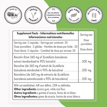 Supersmart - 90% Baicalin 500mg per Day (Scutellaria Baicalensis) - Chinese Skullcap