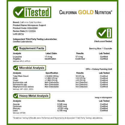 California Gold Nutrition Menopause Support, 30 Veggie Capsules