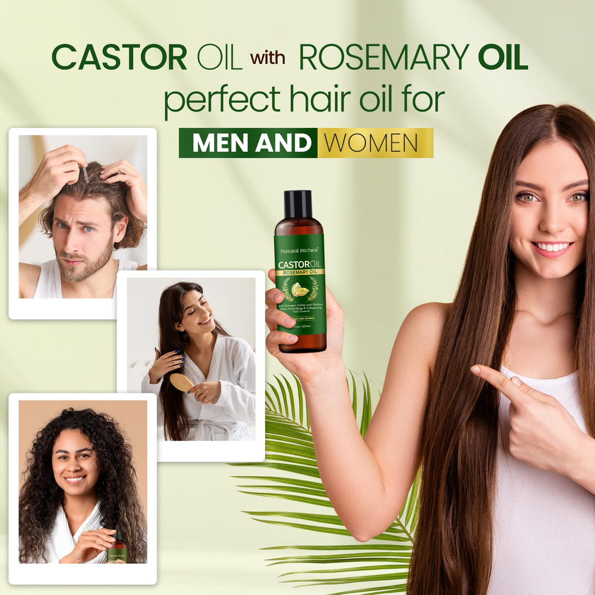 Natural Riches Castor Oil with Rosemary, 8 fl oz - Organic Blend for Thicker, Fuller Hair Growth - Premium Grade Hair Treatment.