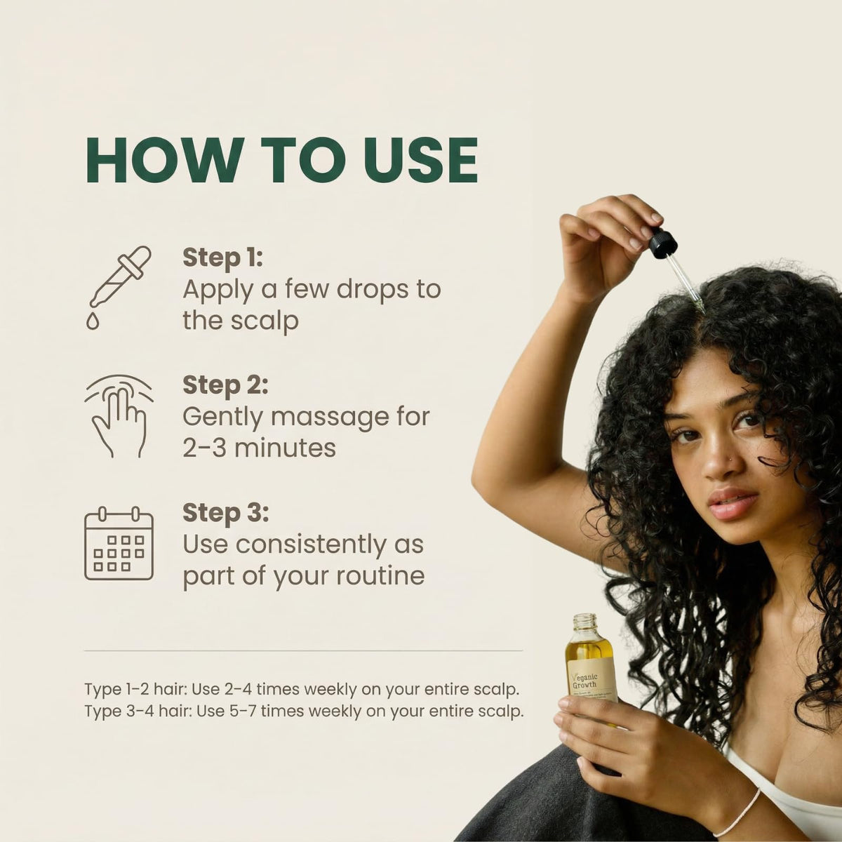 Veganic Natural Hair Growth Oil - Plant Based Vegan Formula, 11 Cold-Pressed Oils including Rosemary & Castor, Scalp Treatment for Reduced Shedding, hair oil for dry hair, Damaged & Split End (2 Oz)