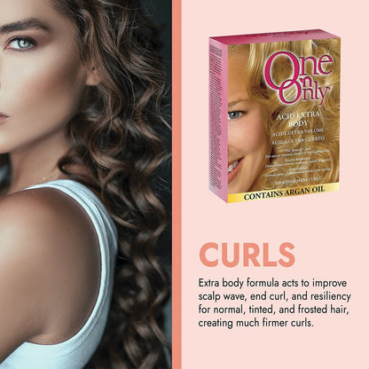 One 'N Only Acid Extra Body Hair Perm - At Home Perm Kit with Argan Oil for Bouncy Curls - Provides Firmer & More Manageable Curls for Normal, Tinted, and Frosted Hair (1 Kit)