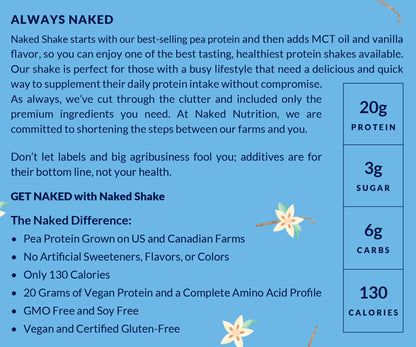 NAKED nutrition Naked Shake - Vanilla Protein Powder - Plant Based Protein Shake