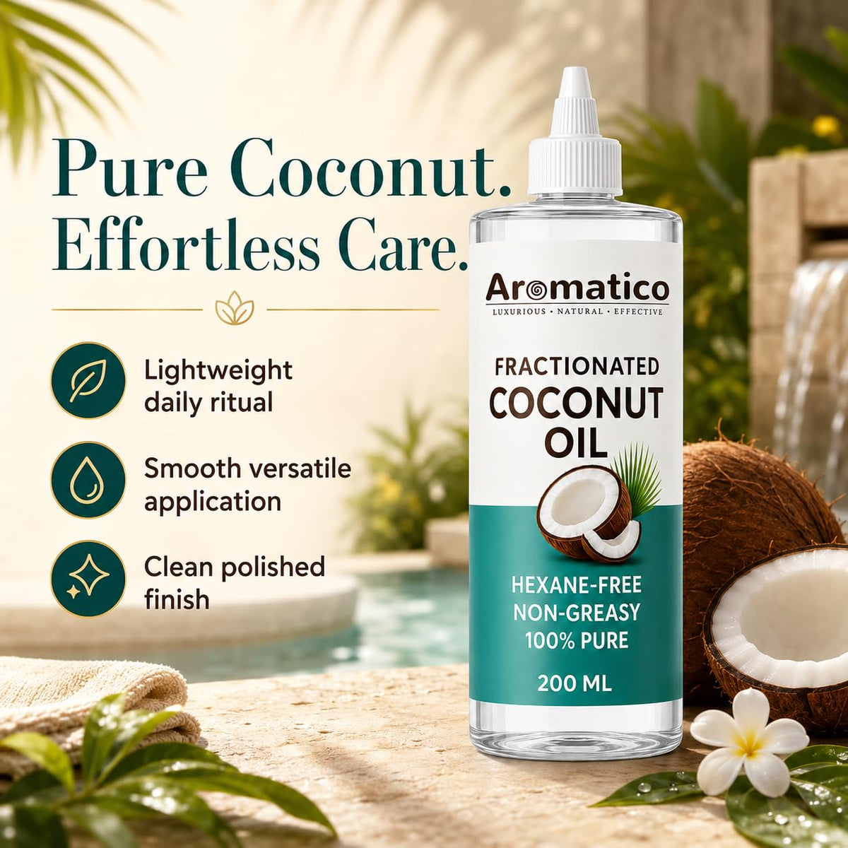 Aromatico Pure Fractionated Coconut Oil, Cold Pressed for Healthy Hair & Skin, Natural solution for Moisturised Skin, Hair Care & Body - 7 fl oz