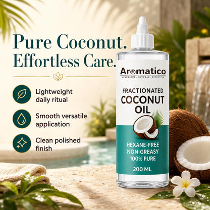 Aromatico Pure Fractionated Coconut Oil, Cold Pressed for Healthy Hair & Skin, Natural solution for Moisturised Skin, Hair Care & Body - 7 fl oz