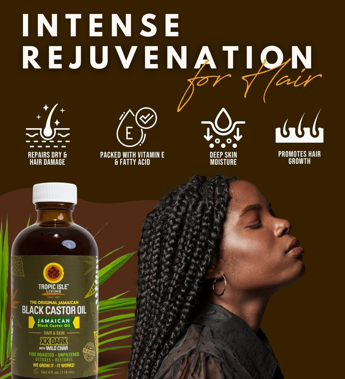 Tropic Isle Living Wild Growth Hair Oil - 3x Jamaican Black Castor-Oil XX Dark 4oz Bundle with Coconut Oil, SheaOil, and JBCO - Moisturizing, Curl Defining, & Frizz Control - Gift Set (3 Items)