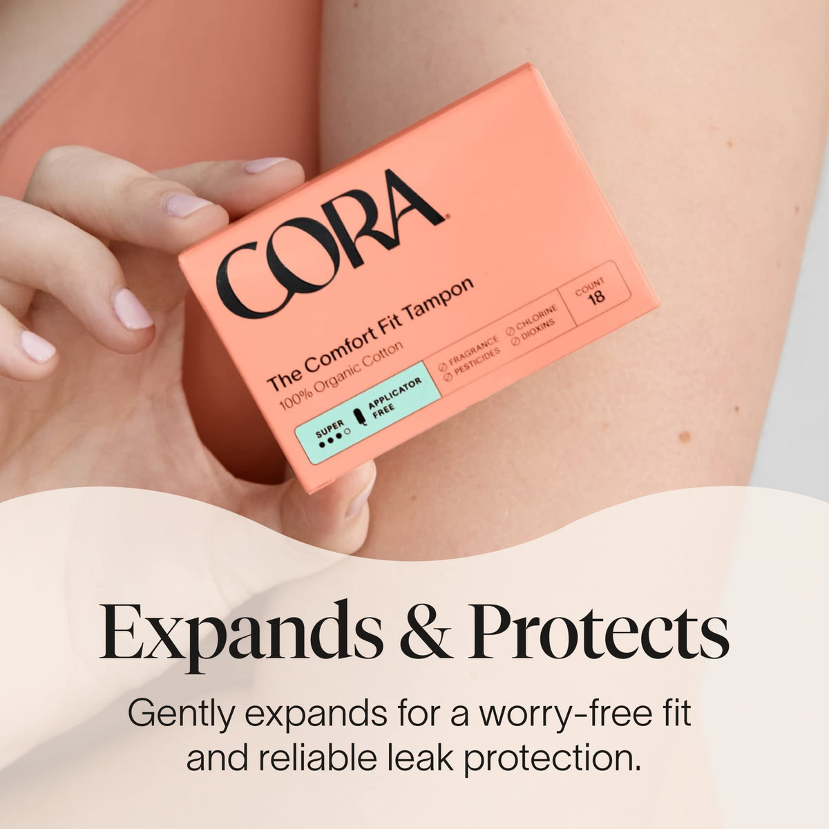 Cora 100% Organic Cotton Non-Applicator Tampons - Ultra-Absorbent, Unscented, Natural, Non-Toxic