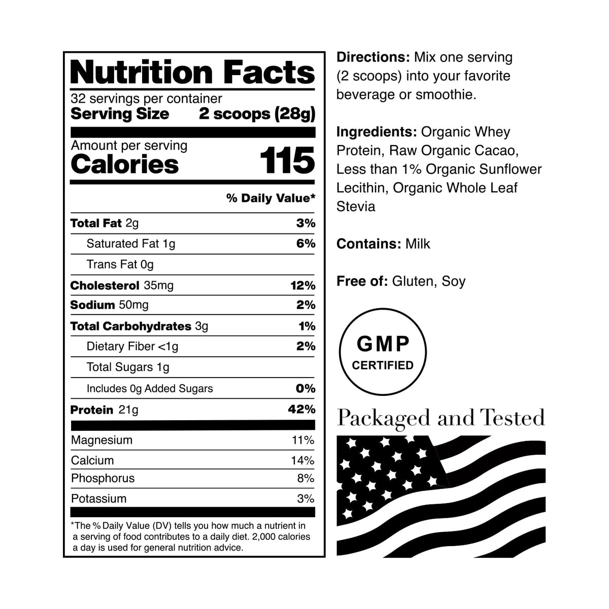 NorCal Organic Chocolate Whey Protein - 2lbs - 100% USA Grass-Fed, USDA Certified