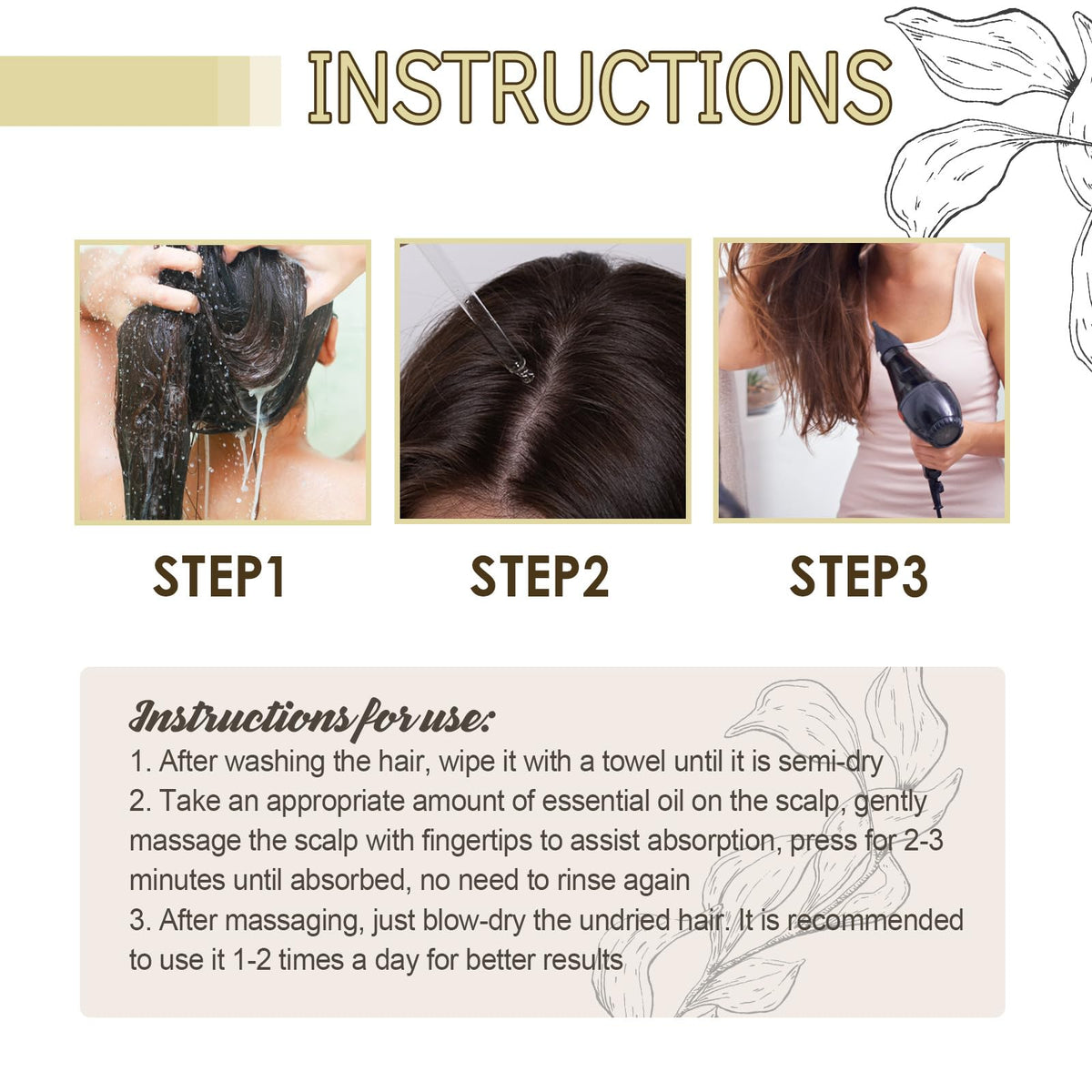 2 Pcs Natural Hair Growth Oil, EELHOE Organic Rosemary Oil for Dry Damaged and Thin Hair.