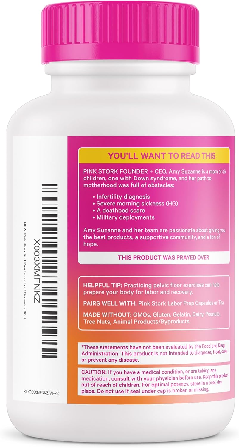 Pink Stork Red Raspberry Leaf Gummies for Labor Prep, 60 Count - Evening Primrose Oil + Black Cohosh, Pregnancy + Postpartum Mood Essentials, Vegan, Non-GMO