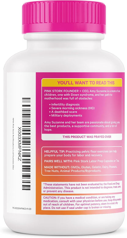 Pink Stork Red Raspberry Leaf Gummies for Labor Prep, 60 Count - Evening Primrose Oil + Black Cohosh, Pregnancy + Postpartum Mood Essentials, Vegan, Non-GMO