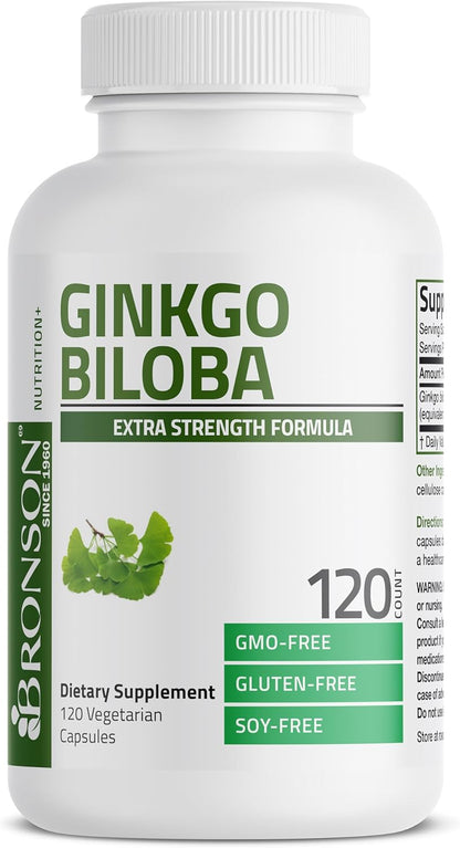 Bronson Ginkgo Biloba Extra Strength Brain & Memory Support 120 Capsules - Vegetarian, Non-GMO, Gluten Free, Soy Free, Memory, Cognitive & Brain Health Support