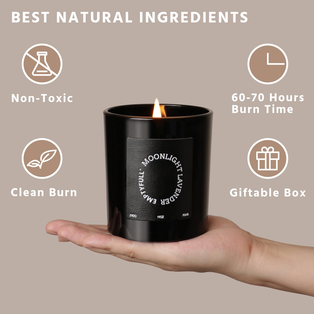 EMPTYFULL Lavender Scented Candles, Wood Wick, 11 oz Large Candle, Natural Soy Candles