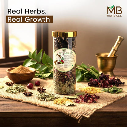 MB Herbals Hair Oil Mix - 17 Whole Herbs Blend for DIY Hair Oil - Amla, Hibiscus, Neem, Fenugreek, Curry Leaves, & More - Traditional Herbal Mix - 3.5 oz (100g)