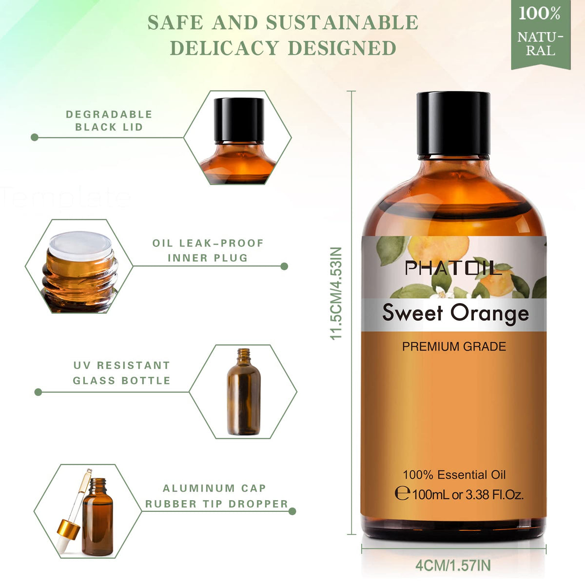 PHATOIL Sweet Orange Essential Oil 100ML, Pure Premium Grade Sweet Orange Essential