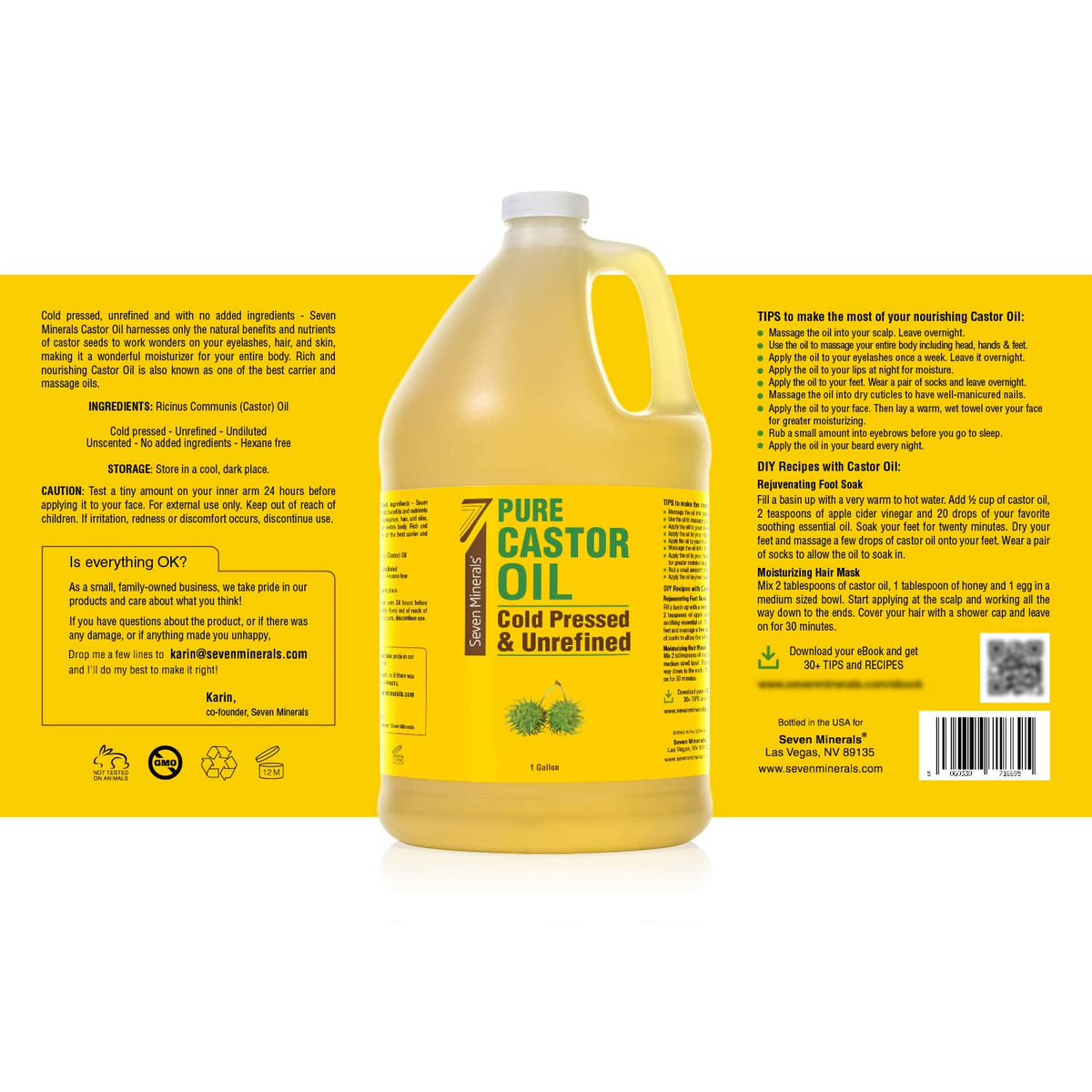 Unrefined Hexane-Free Castor Oil, 128 fl oz - For Hair Growth, Thicker Lashes & Brows, Dry Skin, Joint Pain