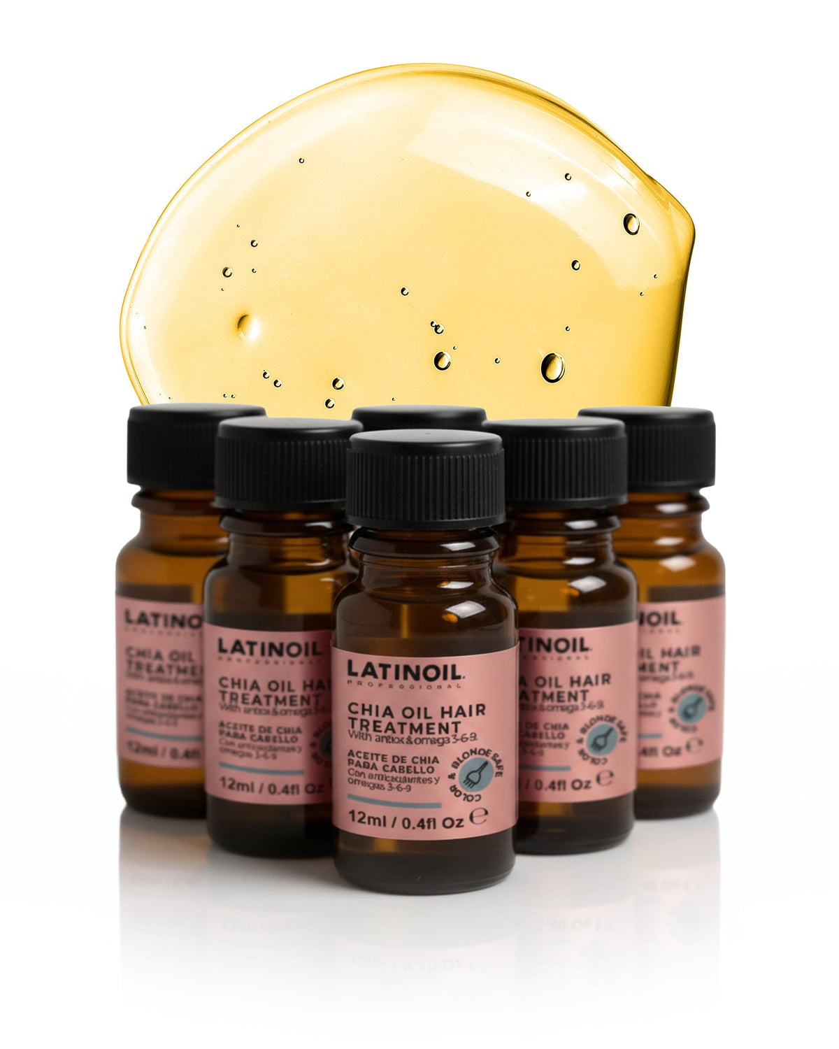 LATINOIL - Chia Oil Hair Treatment, Oil for Hair Frizz and Dryness, Hair Oil Treatment with Chia Seed Oil, Amino acids, Omegas, and Hyaluronic Acid, 12 ml Hair Oil, 6-Pack