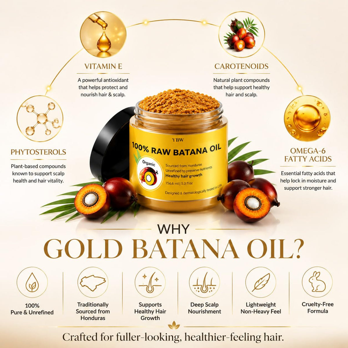 Raw Batana Oil for Hair Growth by Dr. Sebi Organic Raw Honduras Oil - 100% Pure & Natural Botana Paste for Thicker, Stronger Hair for Men and Women