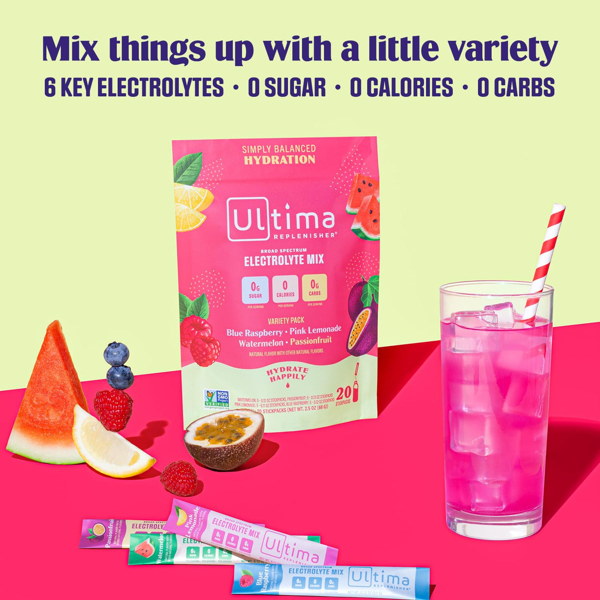 Ultima Replenisher Daily Electrolyte Drink Mix - Tropical Variety, 20 Stickpacks - Hydration
