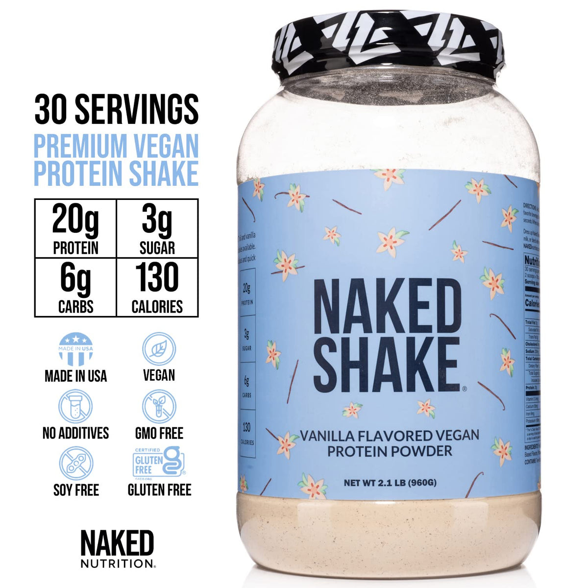 NAKED nutrition Naked Shake - Vanilla Protein Powder - Plant Based Protein Shake