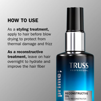 TRUSS Deluxe Prime Reconstructive Hair Oil for Damaged Hair - Split End Repair Treatment with Heat Protection & Frizz Control - Seals Cuticle for Strength & Softness (2 Fl oz)