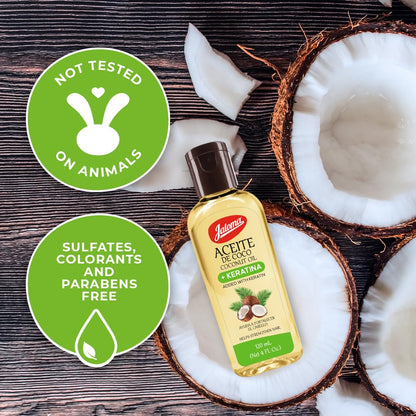 Jaloma Coconut Oil with Keratin to Help Strengthen Hair, 4 Oz Bottle