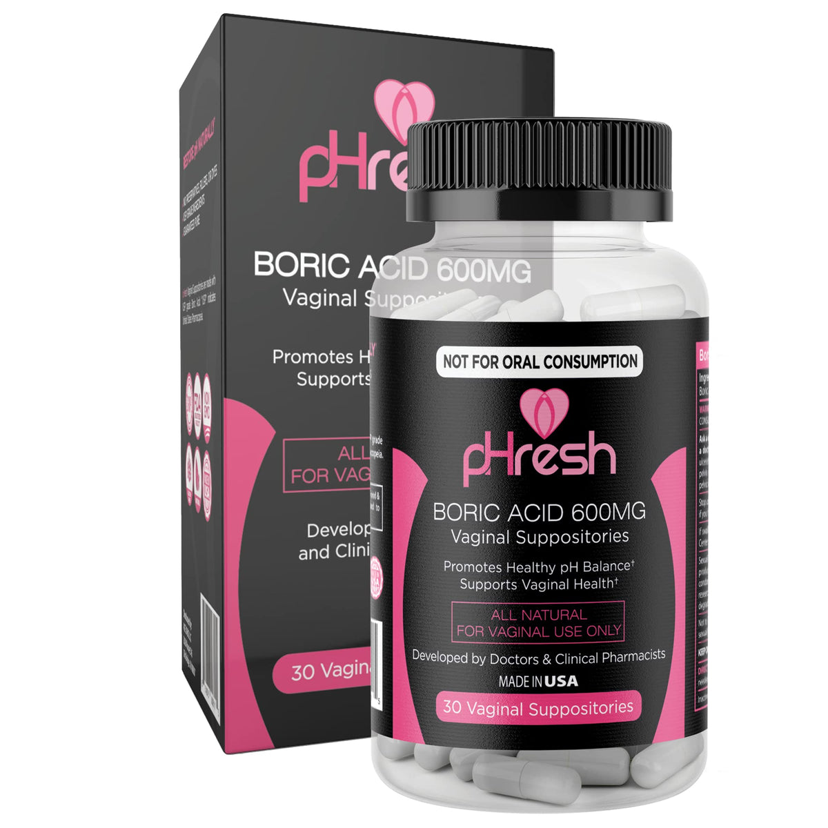 pHresh Boric Acid Suppositories and DIM Supplement