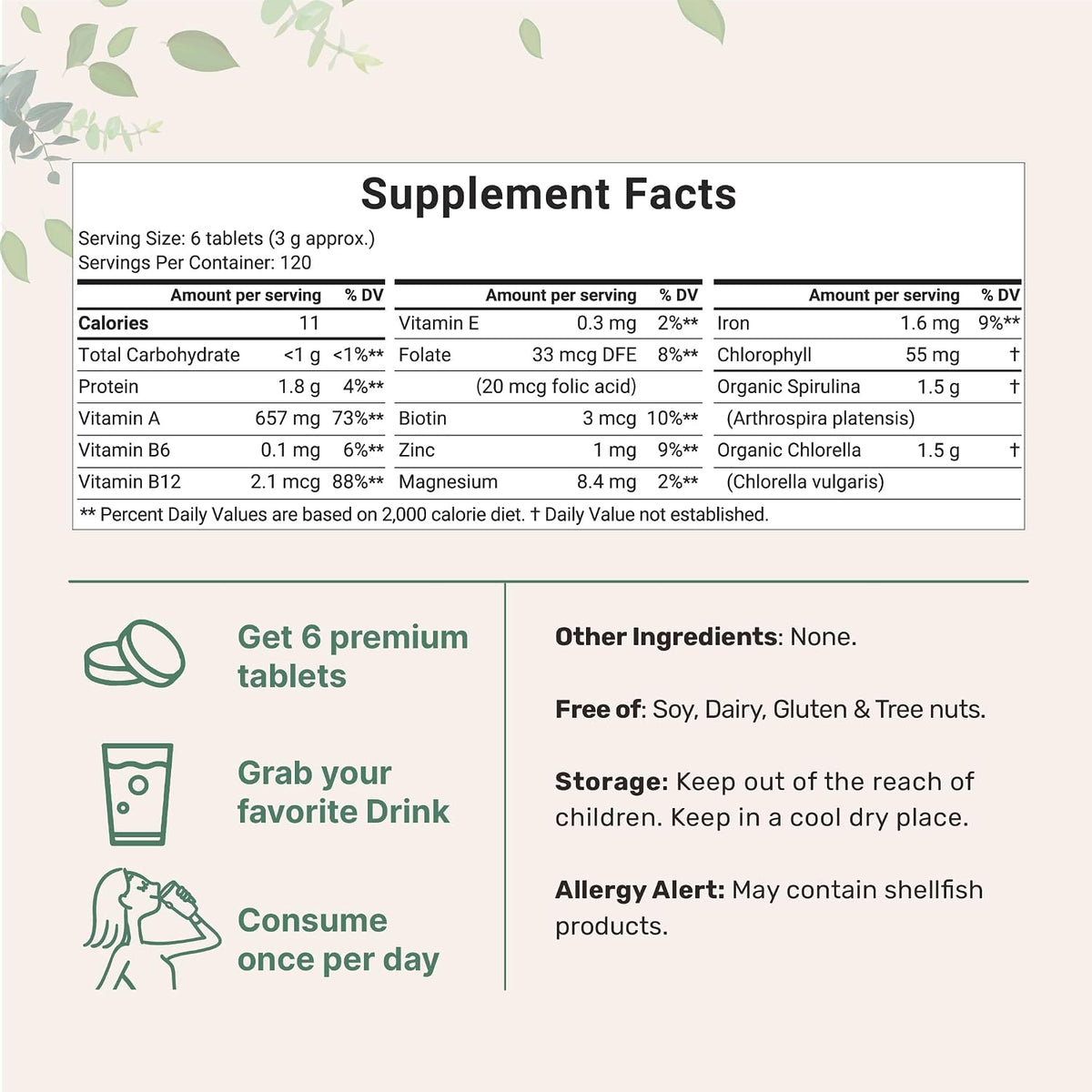 Micro Ingredients Organic Chlorella Spirulina 3000mg Tablets & Vitamin D3 5000iu + K2 100mcg Bundle 2 Pack - Cracked Cell Wall, Rich in Vegan Protein & Chlorophyll - Essential Sunshine Vitamins