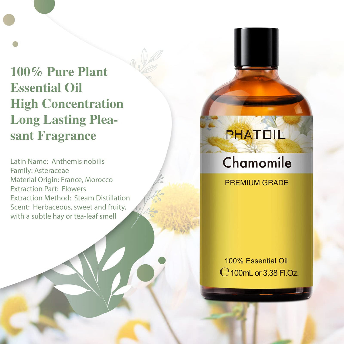 PHATOIL 100ML Chamomile Essential Oil - 3.38FL.OZ Essential Oils for Diffusers for Home